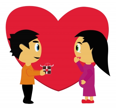 man giving his wife a gift